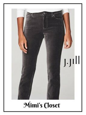 J. JILL Luxe Velveteen-Stretch High-Rise Ankle Jeans Charcoal Gray 14